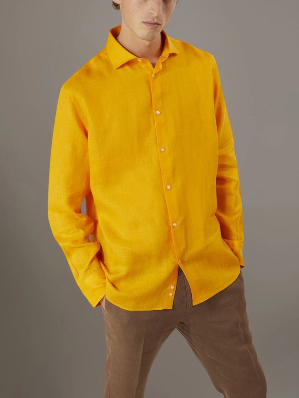 Doppelgänger Roma XL Ochre Yellow 100% Linen Shirt